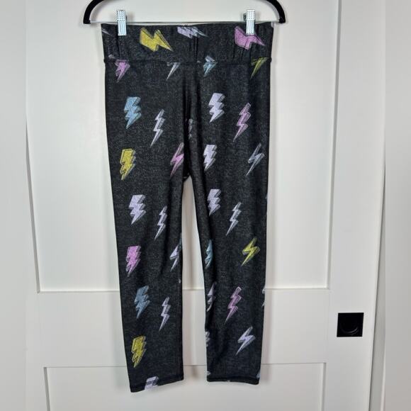 TEREZ LIGHTNING BOLT Black Multicolor Cropped LEGGINGS Size Large - Picture 4 of 11